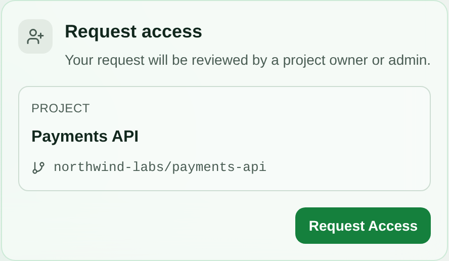 The Request Access card a recipient sees after opening a project invite link